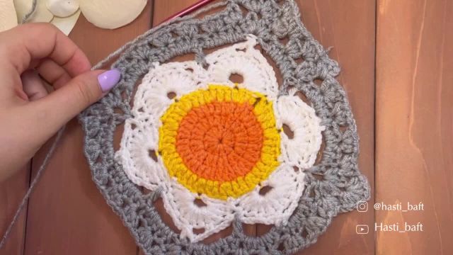 آموزش موتیف مربع گل آفتابگردان مناسب برای پتو نوزادی | قسمت 2