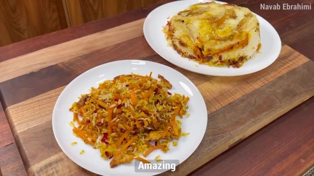 طرز تهیه هویج‌ پلو با مرغ خوشمزه و بی نظیر غذای مجلسی ایرانی