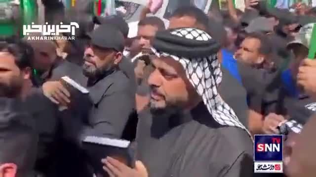 هتک حرمت قرآن | حضور دبیرکل عصائب عراق در تجمع اعتراضی به هتک حرمت قرآن