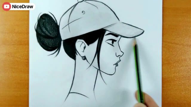 نقاشی آسان یک دختر با کلاه