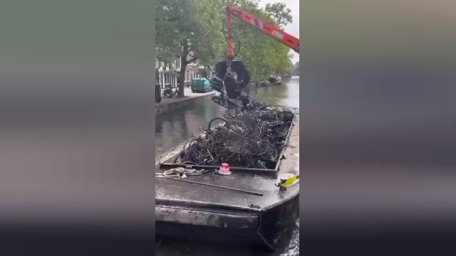 درآوردن دوچرخه از آب، یک اتفاق عادی در هلند | ویدیو