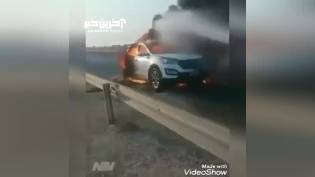 آتش گرفتن یک سانتافه در خوزستان به علت گرمای شدید هوا