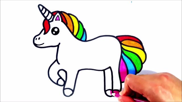 آموزش نقاشی رنگی اسب یونیکورن کیوت برای کودکان