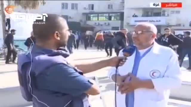 بمباران محوطه بیمارستان شهدای الاقصی حین پخش زنده شبکه المیادین