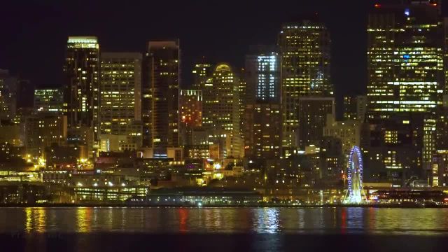 سیاتل در شب | ویدیوی آرامش شهری، نمایی از مسیر ساحل الکی | 3 ساعت