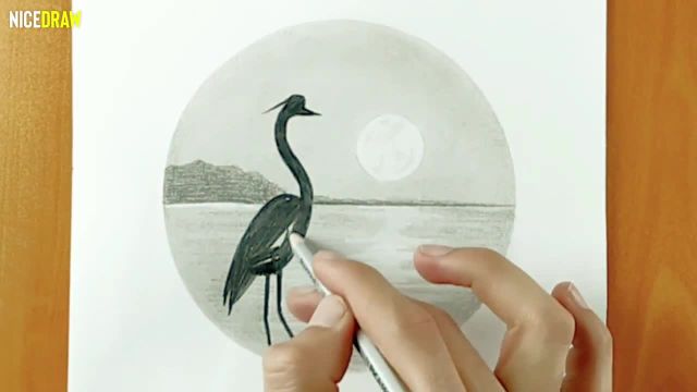 آموزش نقاشی با مداد : طراحی ساده منظره در دایره
