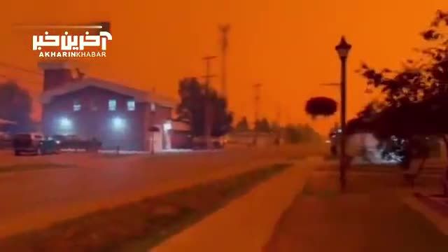 آتش سوزی در کانادا | قرمز شدن آسمان شهرهای شمالی کانادا در پی ادامه حریق گسترده