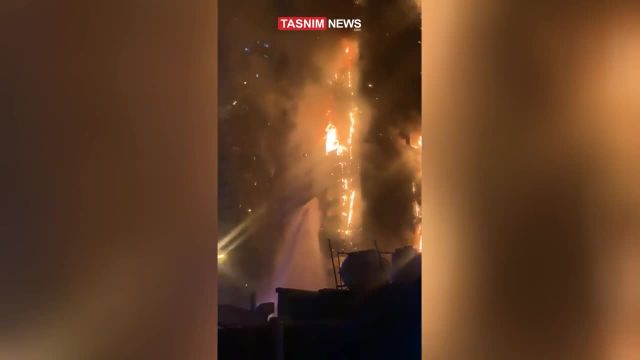فیلم آتش سوزی یک برج مسکونی در عجمان امارات | ویدیو