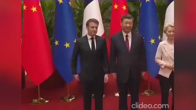 دست در جیب کردن مکرون هنگام عکس گرفتن با رئیس جمهور چین