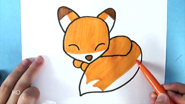 آموزش نقاشی رنگی روباه کیوت و ساده برای کودکان