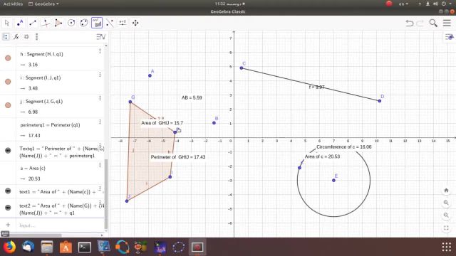 محاسبه طول پاره خط و مساحت با استفاده از Geogebra (درس 192)