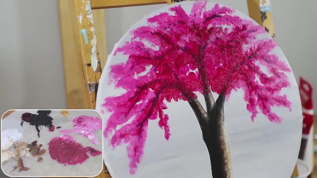 آموزش نقاشی آکریلیک درخت روی بوم (پارت 2)