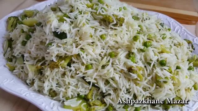 طرز تهیه برنج با ترکاری یا سبزیجات سبز خوشمزه و بی نظیر به روش افغانی