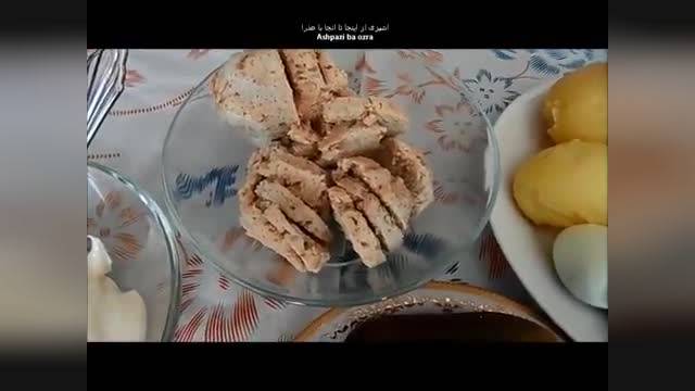 طرز تهیه سالاد الویه با کالباس مرغ خانگی | تزیین سالاد الویه