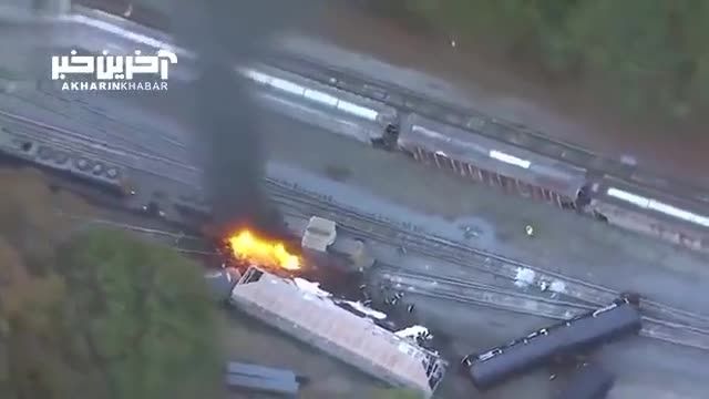 تصاویری از انحراف و آتش سوزی یک قطار در جورجیا