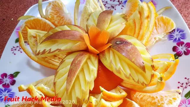 آموزش میوه آرایی | گل سیب و حکاکی پرتقال