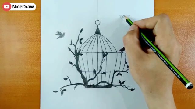 آموزش نقاشی زیبا و آسان از قفس پرندگان