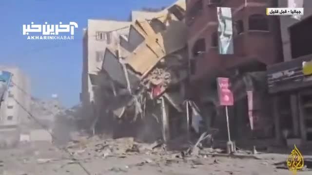 لحظه بمباران برج مسکونی السلام در شمال نوار غزه