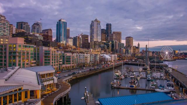نمایی زیبا از سیاتل با صدای شهر | 2 ساعت فیلم زندگی شهری سیاتل شهر زمرد