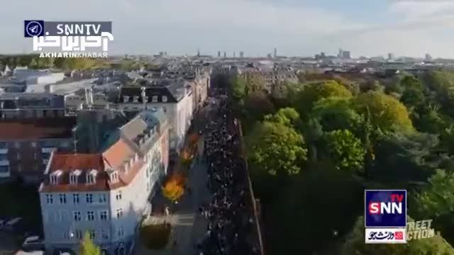 تصاویر هوایی از ازدحام راهپیمایی کنندگان حامیان فلسطین در دانمارک