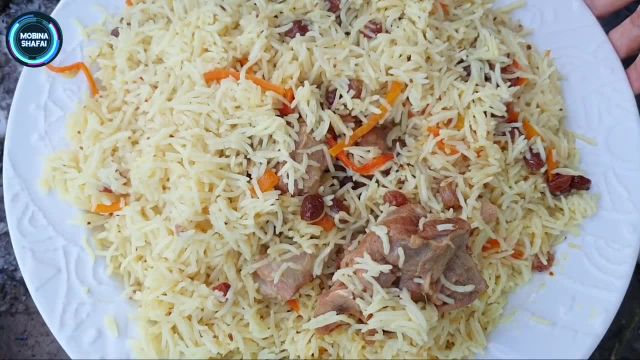 طرز تهیه قابلی پلو ازبکی با گوشت گوسفند غذای خوشمزه و مجلسی افغانی