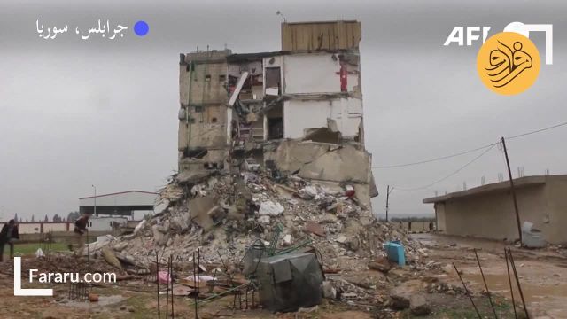 لحظه فروریختن ساختمانی در حلب پس از زلزله دوم |  ویدئو