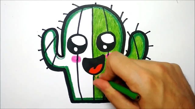 آموزش نقاشی رنگی کاکتوس کیوت و ساده برای کودکان