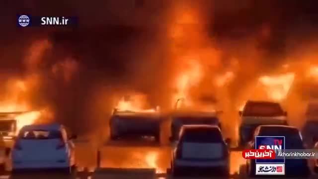 به آتش کشیدن خودرو ها در پی ناآرامی ها در فرانسه | ویدیو