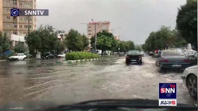 باران شدید و آبگرفتگی معابر در شهر مراغه
