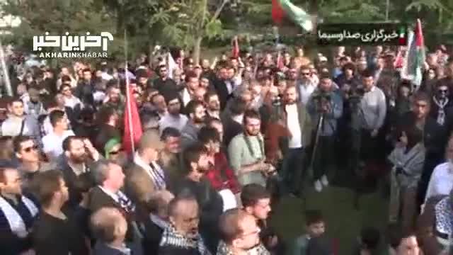 تجمع حامیان مقاومت فلسطین مقابل سفارت آمریکا، در اعتراض به سفر احتمالی وزیر خارجه آمریکا به ترکیه