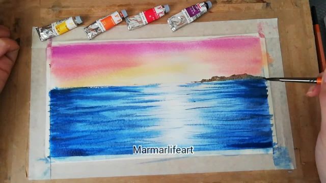 نقاشی ساده دریا با استفاده از آبرنگ