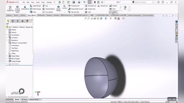 آموزش  مدل کردن و  گسترش ورق نیم کره در نرم افزار سالیدورکز