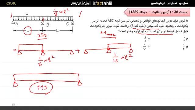 بررسی حل تست تحلیل تیرها (نامعین) در آزمون نظارت - قسمت 4