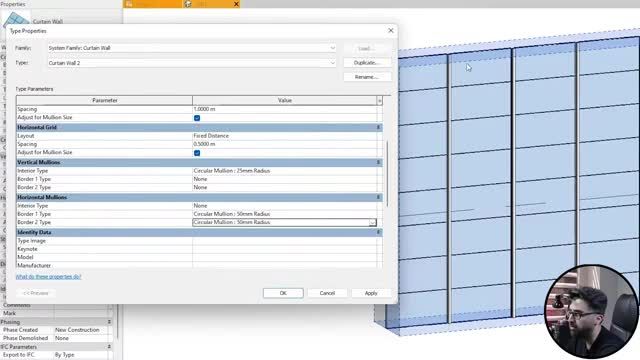 آموزش کرتین وال در رویت : مدلسازی دیوار شیشه ای در Revit