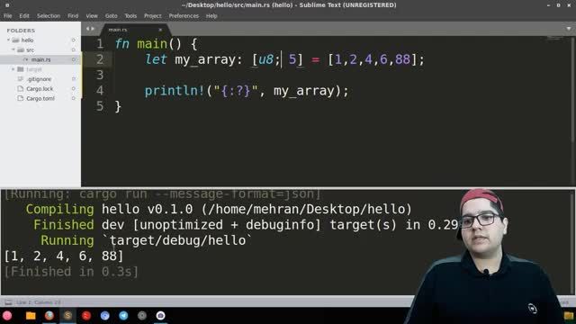 آموزش زبان برنامه نویسی rust - آشنایی با نوع داده ای تاپل و آرایه و حلقه for
