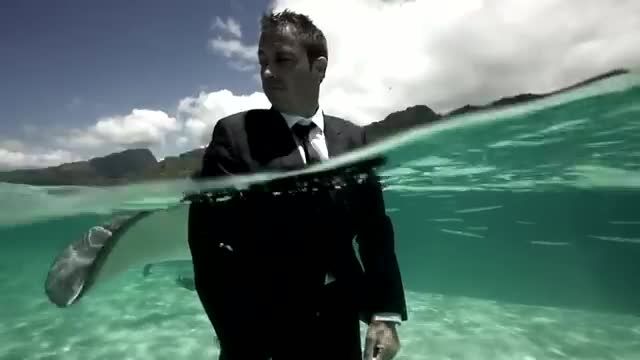 مردی با لباس کوسه - عکاسی زیر آب در تاهیتی