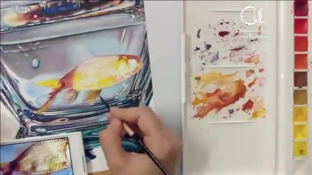 نقاشی آبرنگ | نقاشی ماهی و شیشه با آبرنگ