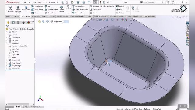 آموزش کار با ابزار Swept Flange در محیط شیت متال سالیدورکز