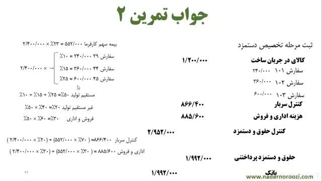 آموزش حسابداری صنعتی - پاسخ تمرین مربوط به بهایابی سفارش کار - جلسه 27