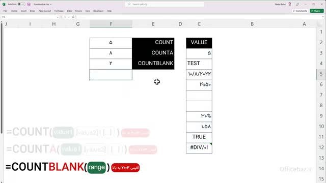 آموزش کامل تابع COUNT در اکسل
