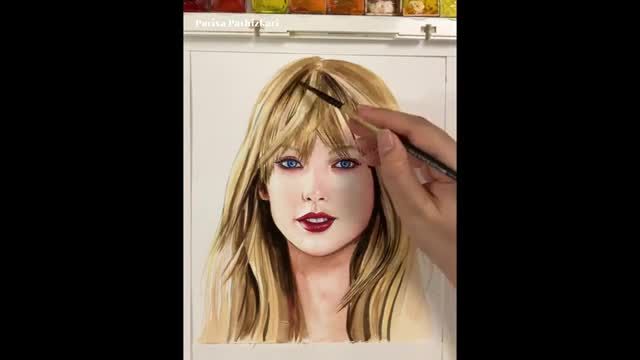 آموزش نقاشی چهره با آبرنگ | نحوه کشیدن مو با آبرنگ