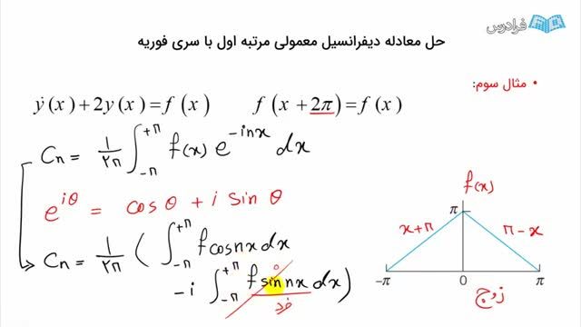آموزش رایگان حل معادلات دیفرانسیل با سری فوریه + حل مثال