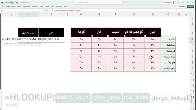 آموزش کامل اکسل از مبتدی - تابع HLOOKUP