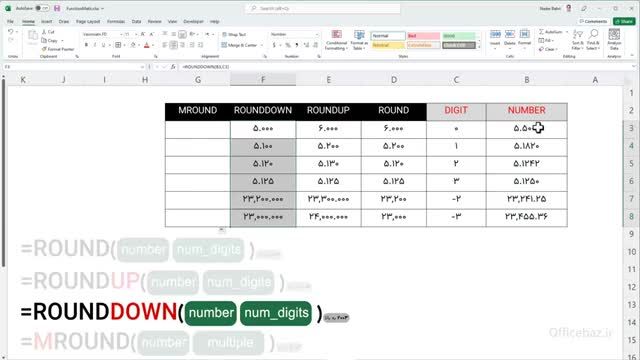 آموزش کامل اکسل به همراه مثال (تابع ROUND)