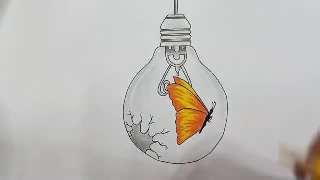 آموزش طراحی ساده با مداد | نقاشی پروانه درون لامپ