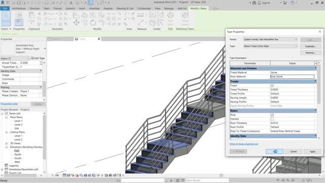 آموزش Revit 2021 | ترسیم و متریال دادن پله ها در رویت (از صفر تا صد)