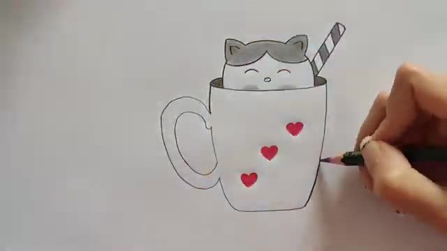 طراحی آسان با مداد برای مبتدیان | نقاشی گربه کیوت