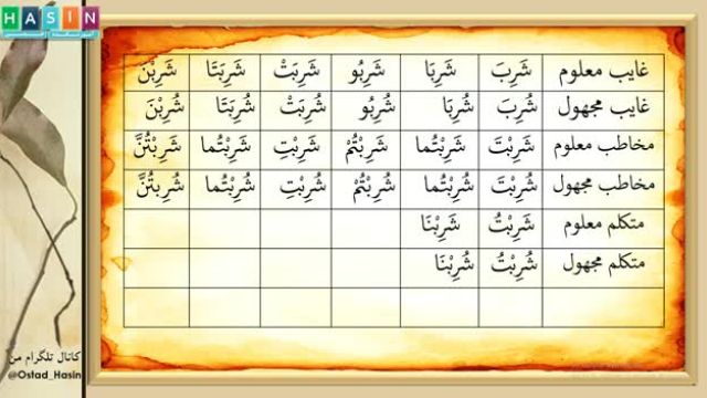 قواعد زبان عربی (درس 66) - صرف 14 صیغه ماضی مجهول | علم صرف