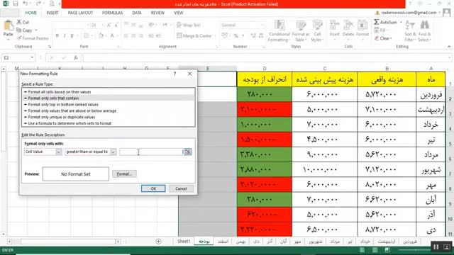 آموزش اکسل در حسابداری جلسه 22 - نحوه تغییر رنگ خودکار اعداد و سلول های excel