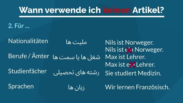 آموزش آرتیکل ها در زبان آلمانی | لیست اسامی بدون آرتیکل در آلمانی